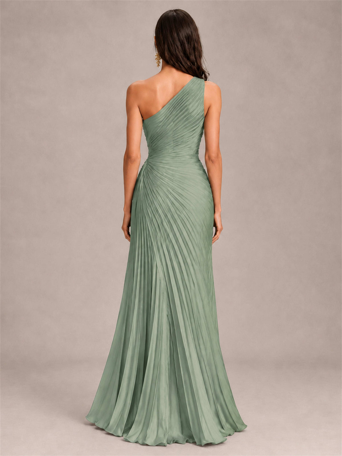 One Shoulder Ruched Chiffon Mermaid Pleated Wedding Guest Dress with Split Side