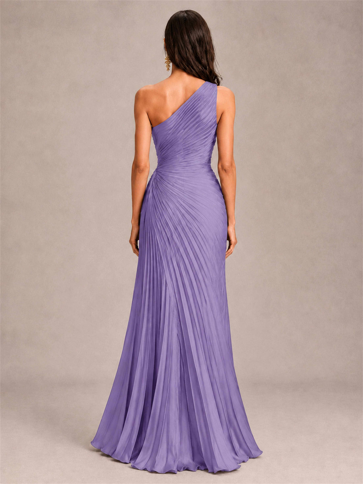 One Shoulder Ruched Chiffon Mermaid Pleated Wedding Guest Dress with Split Side