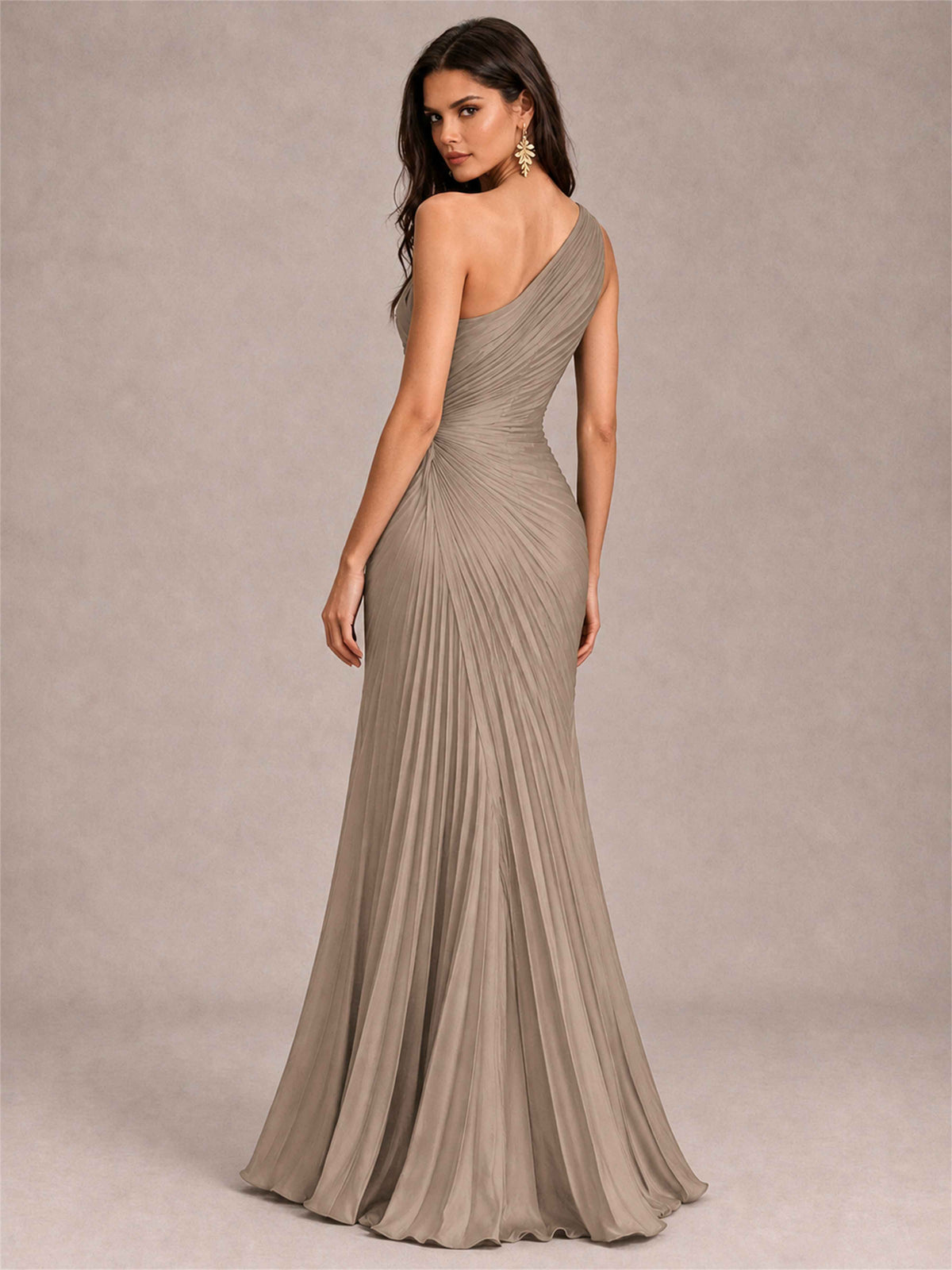 One Shoulder Ruched Chiffon Mermaid Pleated Wedding Guest Dress with Split Side