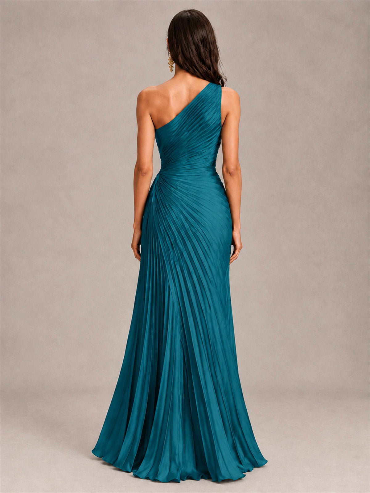 One Shoulder Ruched Chiffon Mermaid Pleated Wedding Guest Dress with Split Side