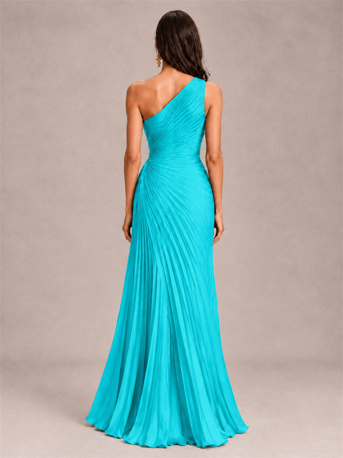 One Shoulder Ruched Chiffon Mermaid Pleated Wedding Guest Dress with Split Side
