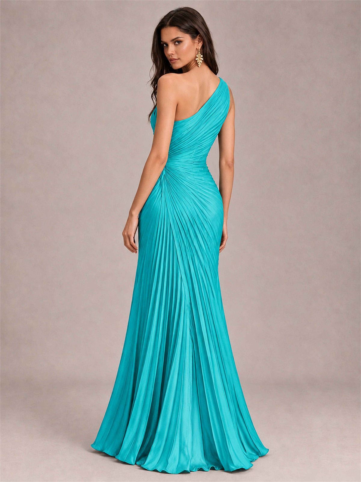 One Shoulder Ruched Chiffon Mermaid Pleated Wedding Guest Dress with Split Side