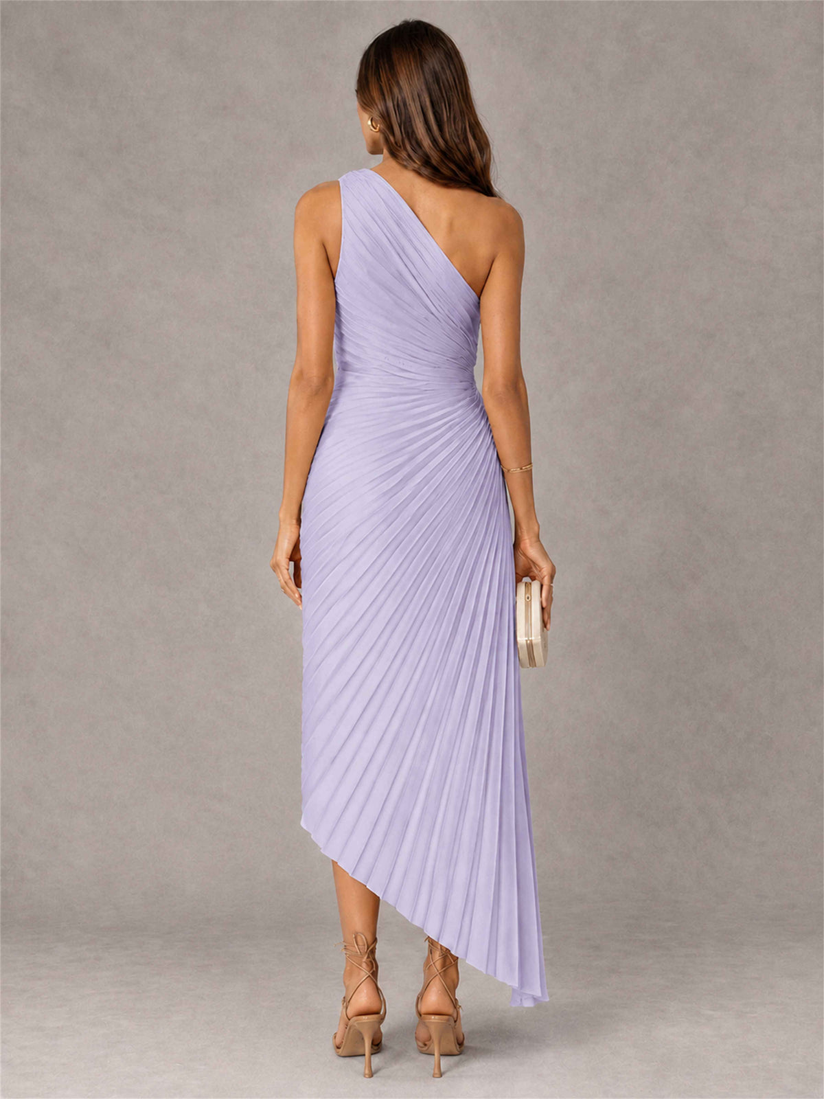 One Shoulder Ruched Satin Pleated Sleeveless Wedding Guest Dress