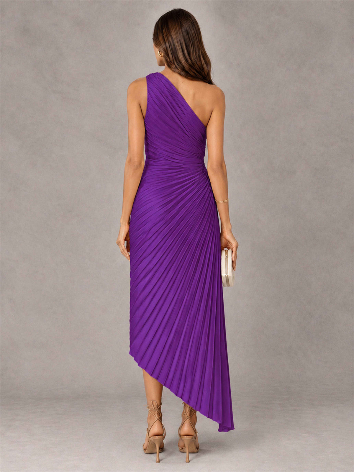 One Shoulder Ruched Satin Pleated Sleeveless Wedding Guest Dress