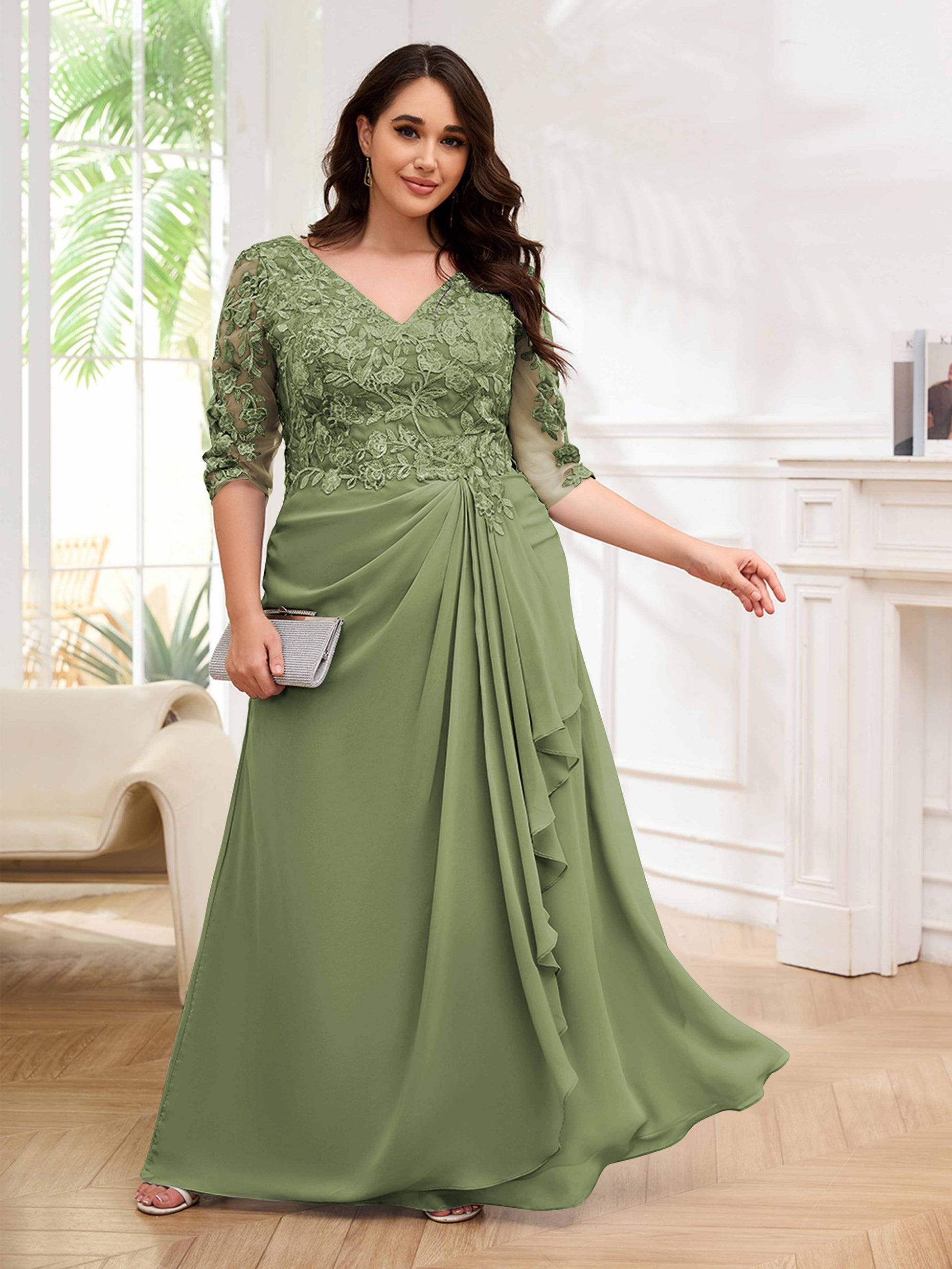 Plus Size Mother Of The Bride Dresses Olive Green Ornate V-Neck Ruched Lace Up Floor Length Plus Size Mother Of The Plus Size Mother Of The Bride Dresses Olive Green Ornate V-Neck Ruched Lace Up Floor Length Plus Size Mother Of The