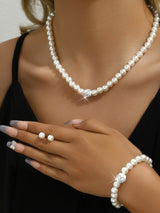 3 Set Pearl Crystal Jewelry Set Necklace Bracelet Earrings  Set for Wedding Evening Wear