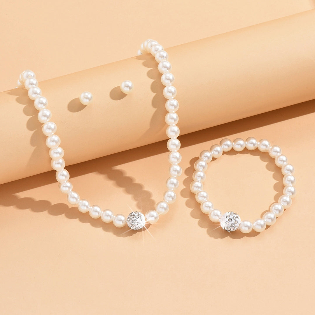 3 Set Pearl Crystal Jewelry Set Necklace Bracelet Earrings  Set for Wedding Evening Wear