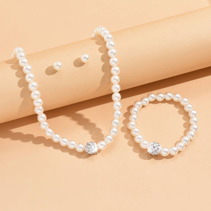 3 Set Pearl Crystal Jewelry Set Necklace Bracelet Earrings  Set for Wedding Evening Wear