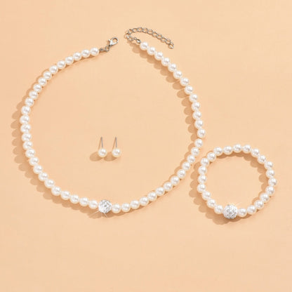 3 Set Pearl Crystal Jewelry Set Necklace Bracelet Earrings  Set for Wedding Evening Wear