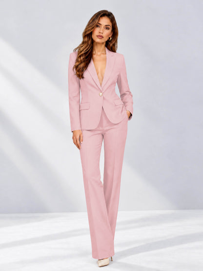 Pink 2 Pieces Slim Fit One Button Women's Suits for Commuting