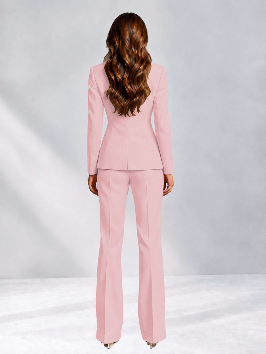 Pink 2 Pieces Slim Fit One Button Women's Suits for Commuting