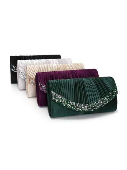 Pleated Envelope Clutch Bag with Crystal Trim for Wedding, Prom & Evening Party