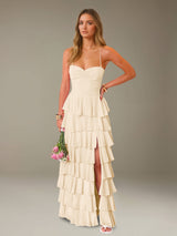 Free Shipping Pleated Prom Dress Spaghetti Straps Sweetheart Neck Floor Length