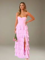 Free Shipping Pleated Prom Dress Spaghetti Straps Sweetheart Neck Floor Length
