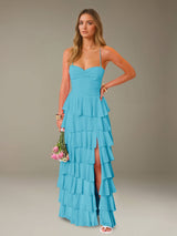 Free Shipping Pleated Prom Dress Spaghetti Straps Sweetheart Neck Floor Length