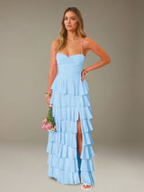 Free Shipping Pleated Prom Dress Spaghetti Straps Sweetheart Neck Floor Length