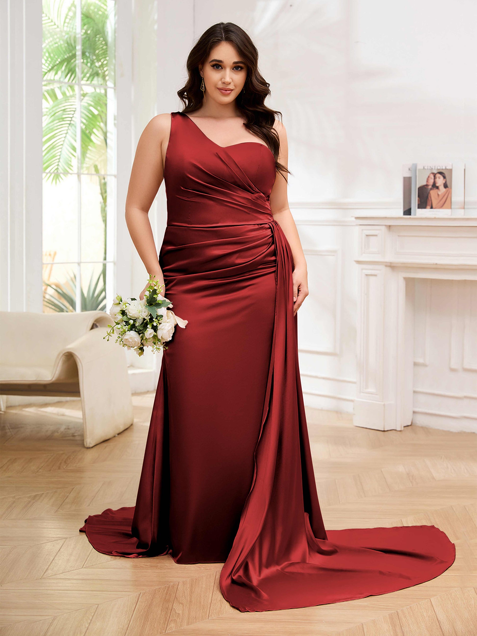 plus size bridesmaid dresses one shoulder 2026 Chiffon Bridesmaid Dress Dark Green Long One-Shoulder Sleeveless