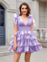 Polished V-Neck Tiered A-Line Tulle Mini Homecoming Dresses