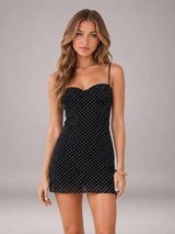 Polka Dot Spaghetti Strap Sweetheart Mini Homecoming Dress