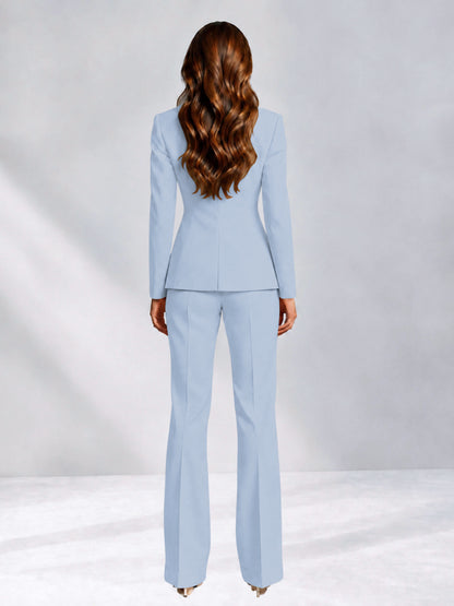 Powder Blue 2 Pieces Slim Fit One Button Women's Suits for Commuting