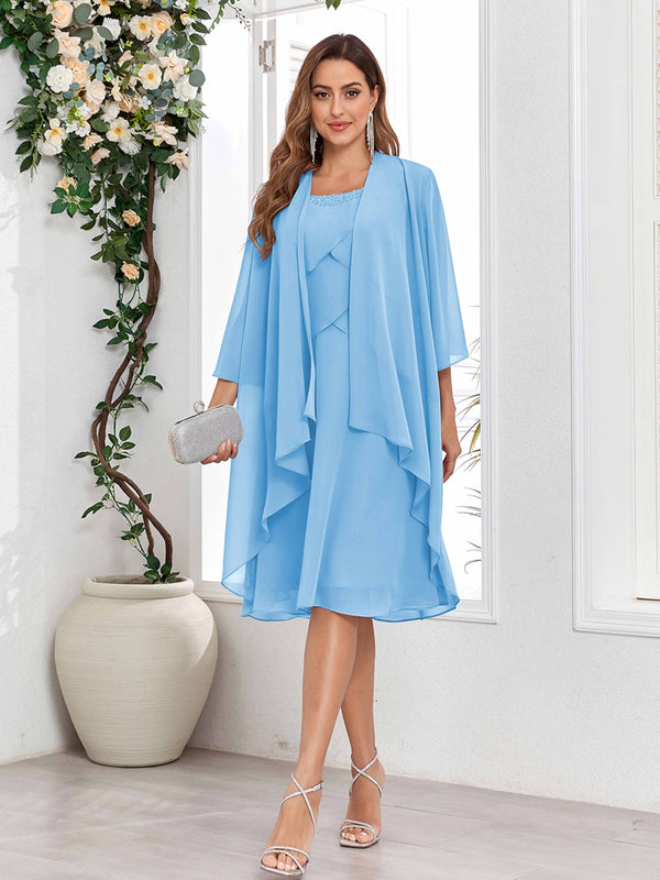 Light Blue Radiant A-Line Two Pieces Chiffon Mother Of The Bride Dresses