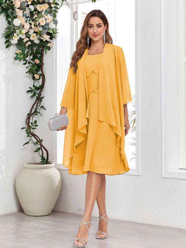 Mustard Radiant A-Line Two Pieces Chiffon Mother Of The Bride Dresses