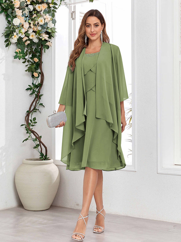 Olive Green Radiant A-Line Two Pieces Chiffon Mother Of The Bride Dresses
