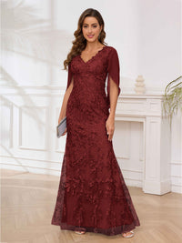 Radiant V-Neck Appliques Mermaid Floor Length Mother Of The Bride Dresses