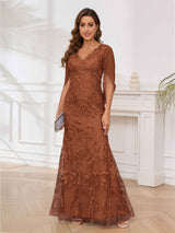 Radiant V-Neck Appliques Mermaid Floor Length Mother Of The Bride Dresses