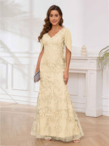 Radiant V-Neck Appliques Mermaid Floor Length Mother Of The Bride Dresses