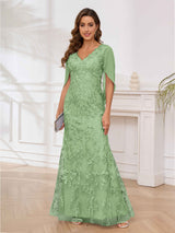 Radiant V-Neck Appliques Mermaid Floor Length Mother Of The Bride Dresses
