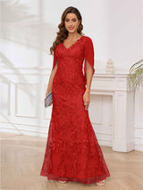 Radiant V-Neck Appliques Mermaid Floor Length Mother Of The Bride Dresses