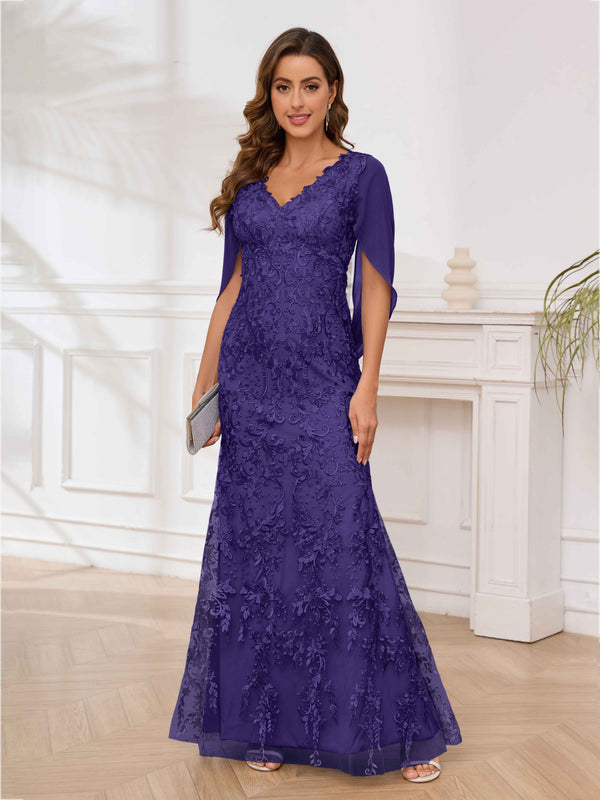 Regency Radiant V-Neck Appliques Mermaid Floor Length Mother Of The Bride Dresses