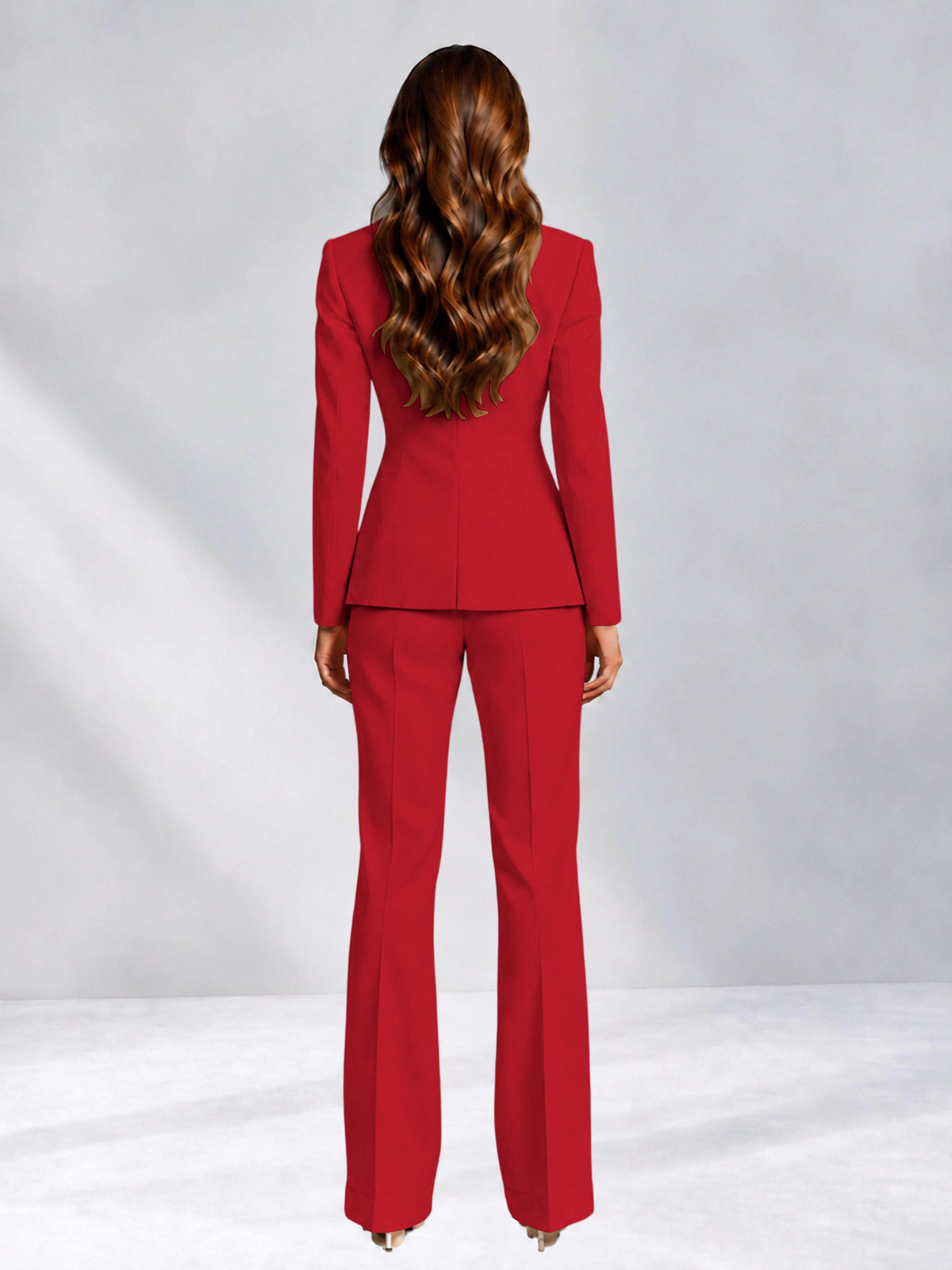Red 2 Pieces Slim Fit One Button Women's Suits for Commuting