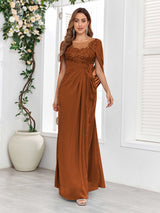 Refined A-Line Ruched Appliques Floor Length Mother Of The Bride Dresses