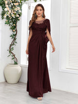 Refined A-Line Ruched Appliques Floor Length Mother Of The Bride Dresses