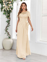 Refined A-Line Ruched Appliques Floor Length Mother Of The Bride Dresses