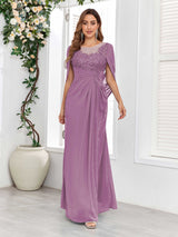 Refined A-Line Ruched Appliques Floor Length Mother Of The Bride Dresses