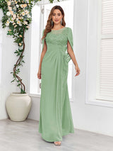 Refined A-Line Ruched Appliques Floor Length Mother Of The Bride Dresses