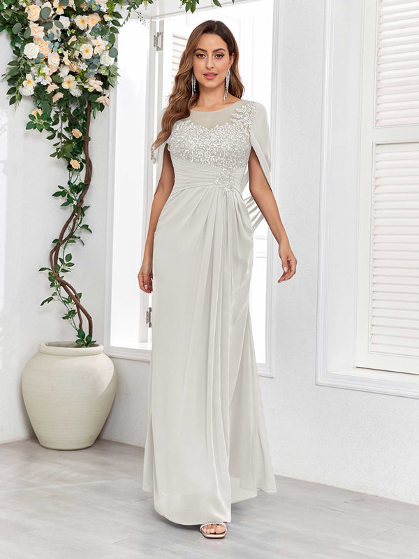 Ivory Refined A-Line Ruched Appliques Floor Length Mother Of The Bride Dresses
