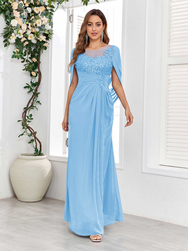 Light Blue Refined A-Line Ruched Appliques Floor Length Mother Of The Bride Dresses