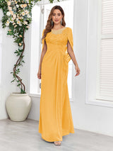 Refined A-Line Ruched Appliques Floor Length Mother Of The Bride Dresses