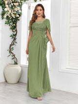 Refined A-Line Ruched Appliques Floor Length Mother Of The Bride Dresses