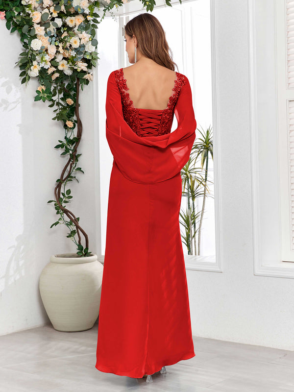 Red Refined A-Line Ruched Appliques Floor Length Mother Of The Bride Dresses