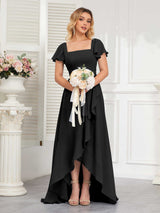 Refined High Low Ruffles Chiffon Bridesmaid Dresses with Belt
