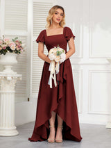 Refined High Low Ruffles Chiffon Bridesmaid Dresses with Belt