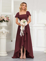 Refined High Low Ruffles Chiffon Bridesmaid Dresses with Belt
