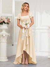 Refined High Low Ruffles Chiffon Bridesmaid Dresses with Belt