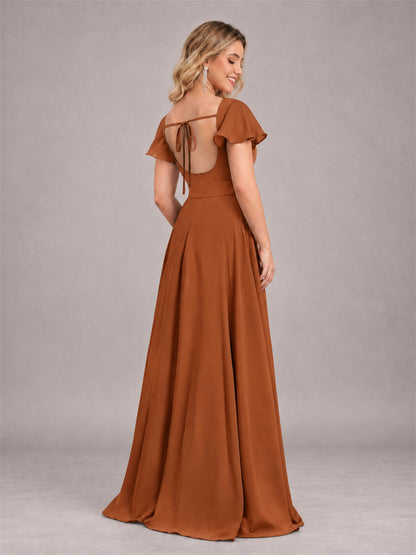 Burnt Orange Refined High Low Ruffles Chiffon Bridesmaid Dress with Belt