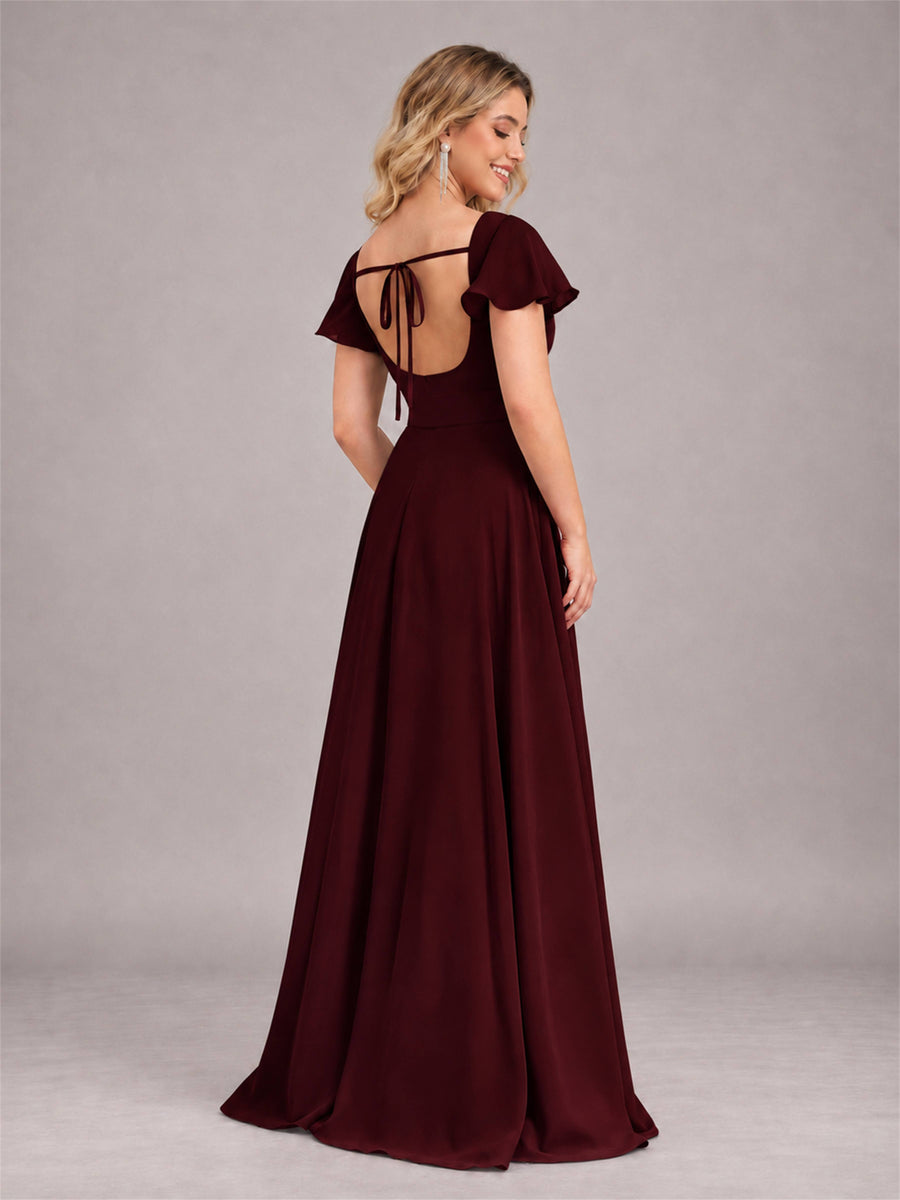 Cabernet Refined High Low Ruffles Chiffon Bridesmaid Dress with Belt